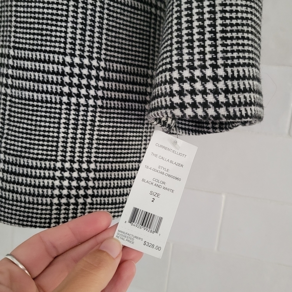 NWT Current/Elliott Calla Blazer Jacket Black White Houndstooth 2-Button Size 2 - Picture 3 of 10